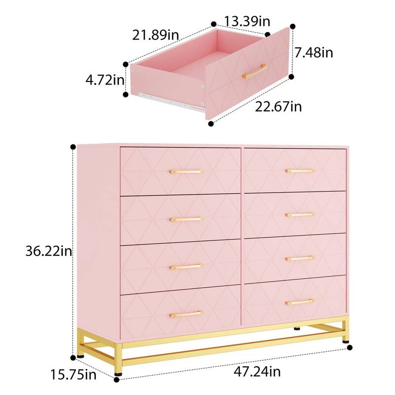 8-Drawer Dresser for Bedroom & Closet, Modern Wooden Storage Chest