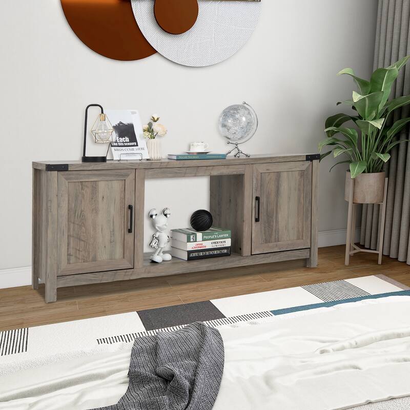 Costway 62'' Farmhouse TV Stand Entertainment Center for TVs up to 70 - 62'' x 15.5'' x 25''(L x W x H)
