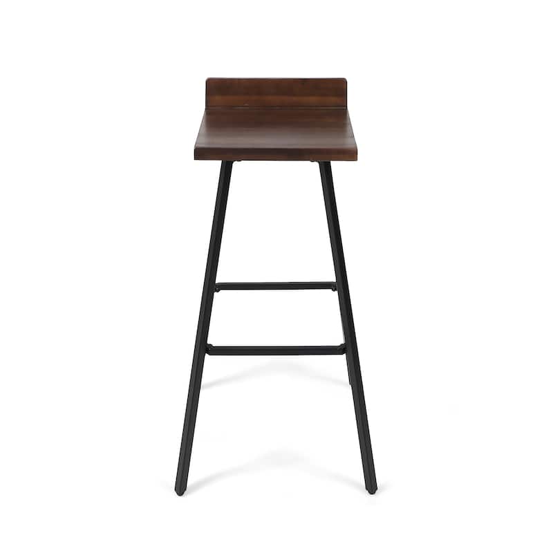 Roomfitters Industrial Metal Barstool Set with Wooden Seat and Backrest, Modern Design for Kitchen or Bar Counter, Set of 2
