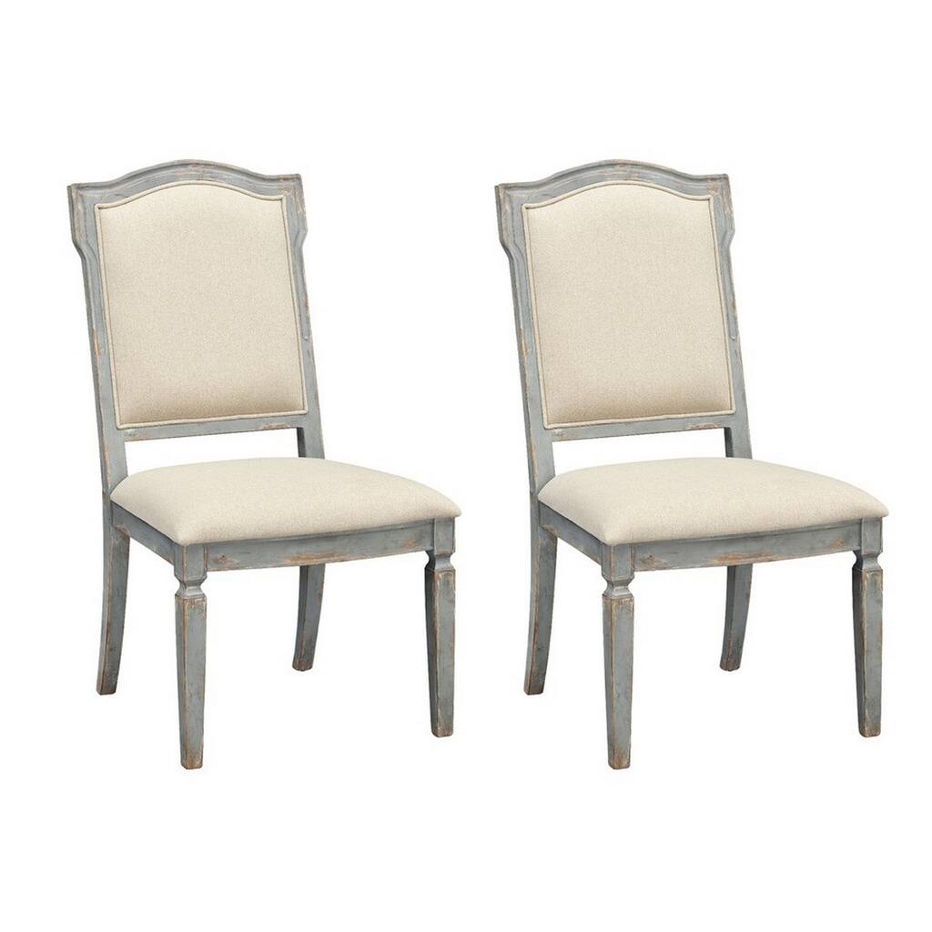 Somette Manaco Two Tone Blue Upholstered Dining Side Chairs - with a Brown Rub frame - Set of 2