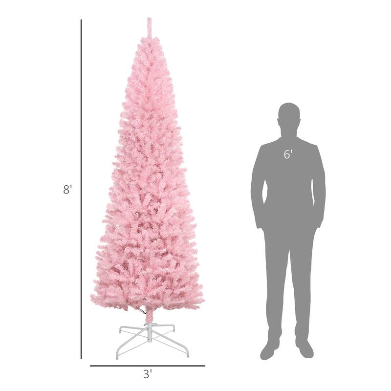 8' Tall Unlit Slim Douglas Fir Artificial Christmas Tree with 1168 Realistic Branch Tips - Pink