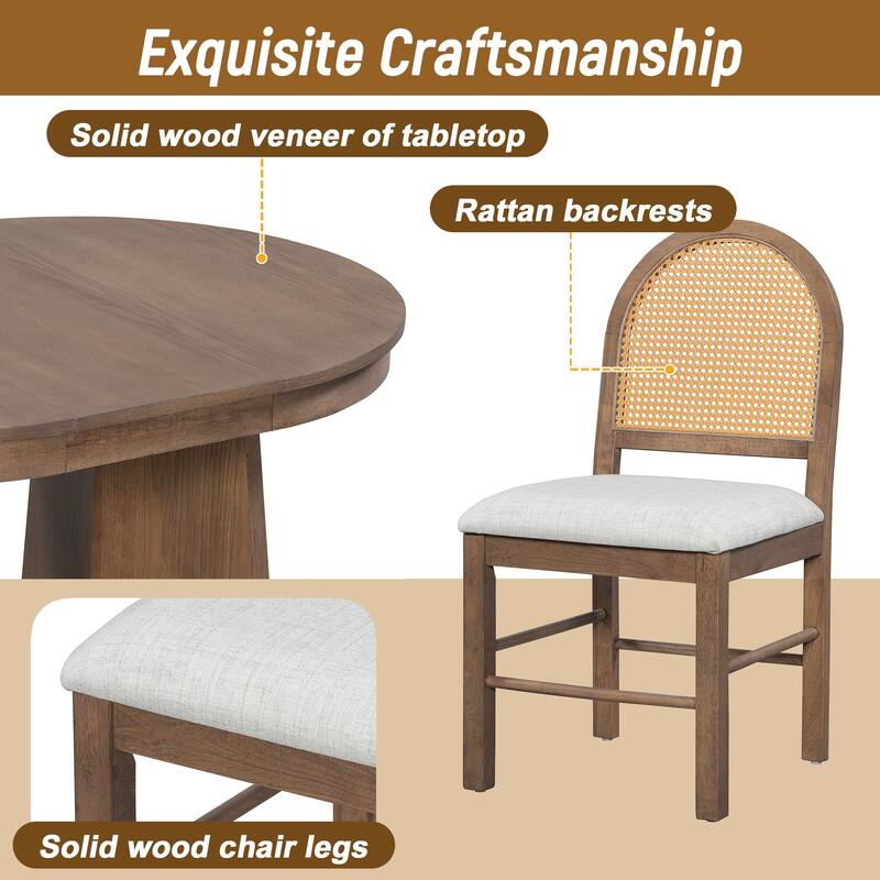 5-Piece Round Dining Set with 4 Upholstered Chairs and Extendable Table for Family Meals and Gatherings