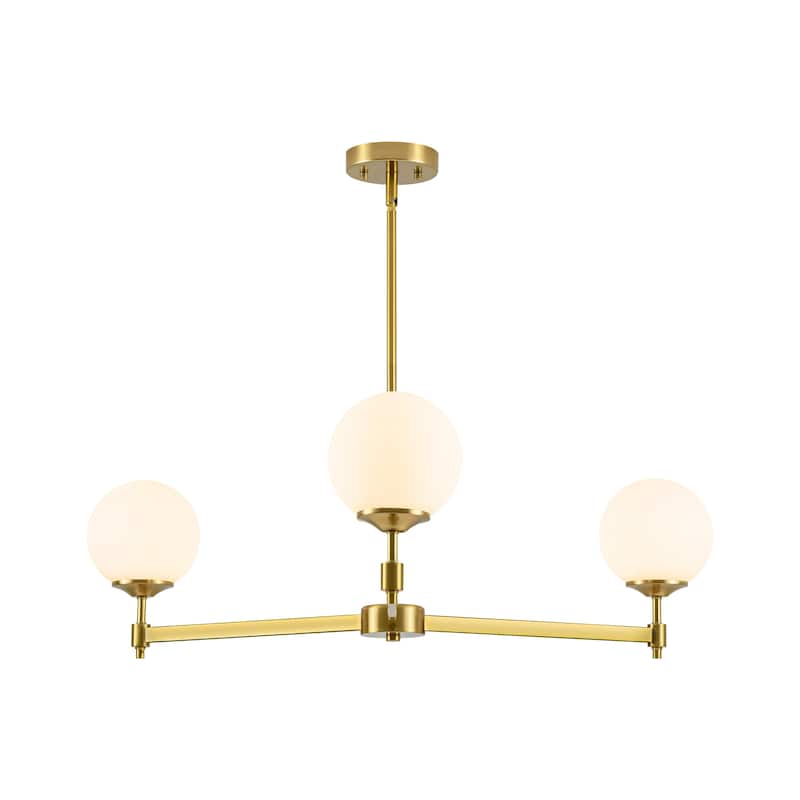 3-light Mid-Century Modern Gold/Black Sputnik Metal Frosted Glass Globe Chandelier for Dining/Living Room