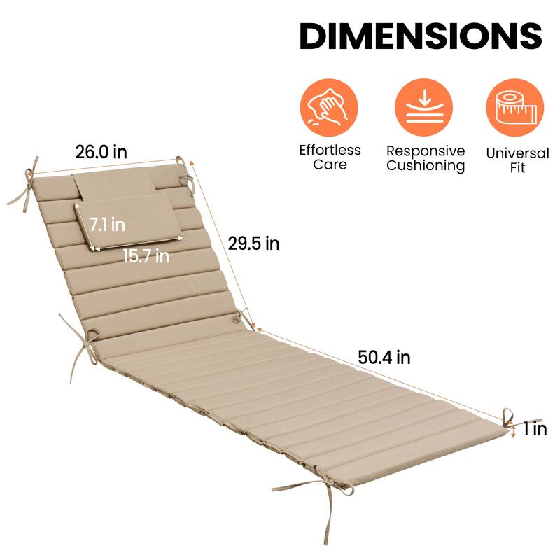 Pellebant Outdoor Chaise Lounge Cushions Patio Lounger Pad with Straps