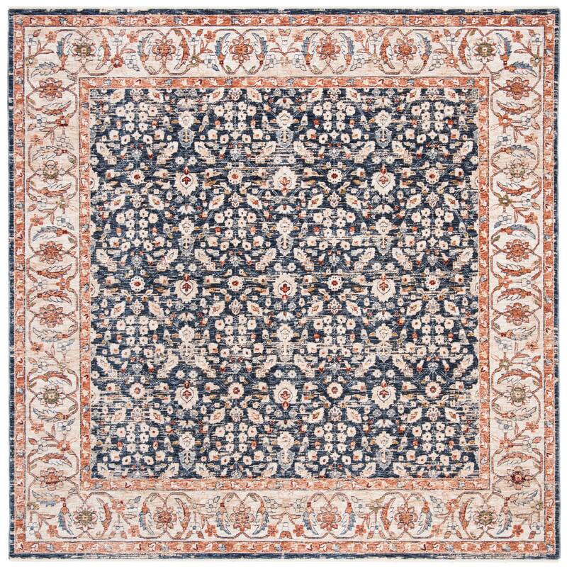SAFAVIEH Heirloom Tamera Traditional Oriental Polyester Rug - 6'7" Square - Navy/Beige