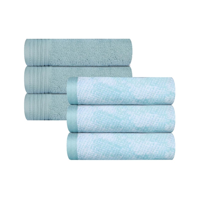 Superior Cotton Solid and Marble Hand Towel Set of 6