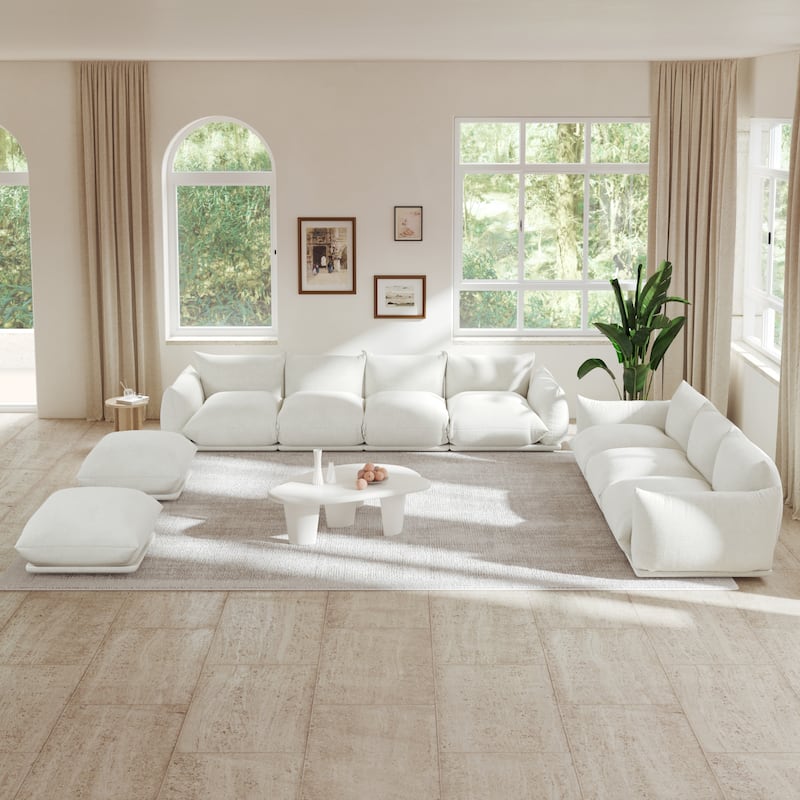Modern Chenille Fabric Upholstery Modular Sectional Sofa for Living Room Set with 2 Ottoman