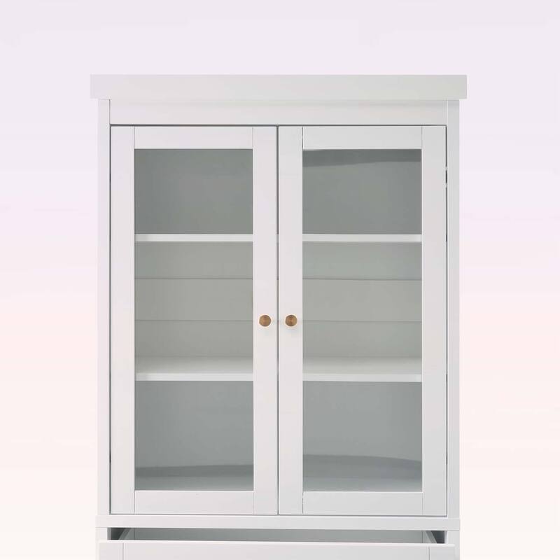 Freestanding Tall Bathroom Cabinet with 2 Adjustable Shelves,3 Drawers,Soft Close Glass Doors