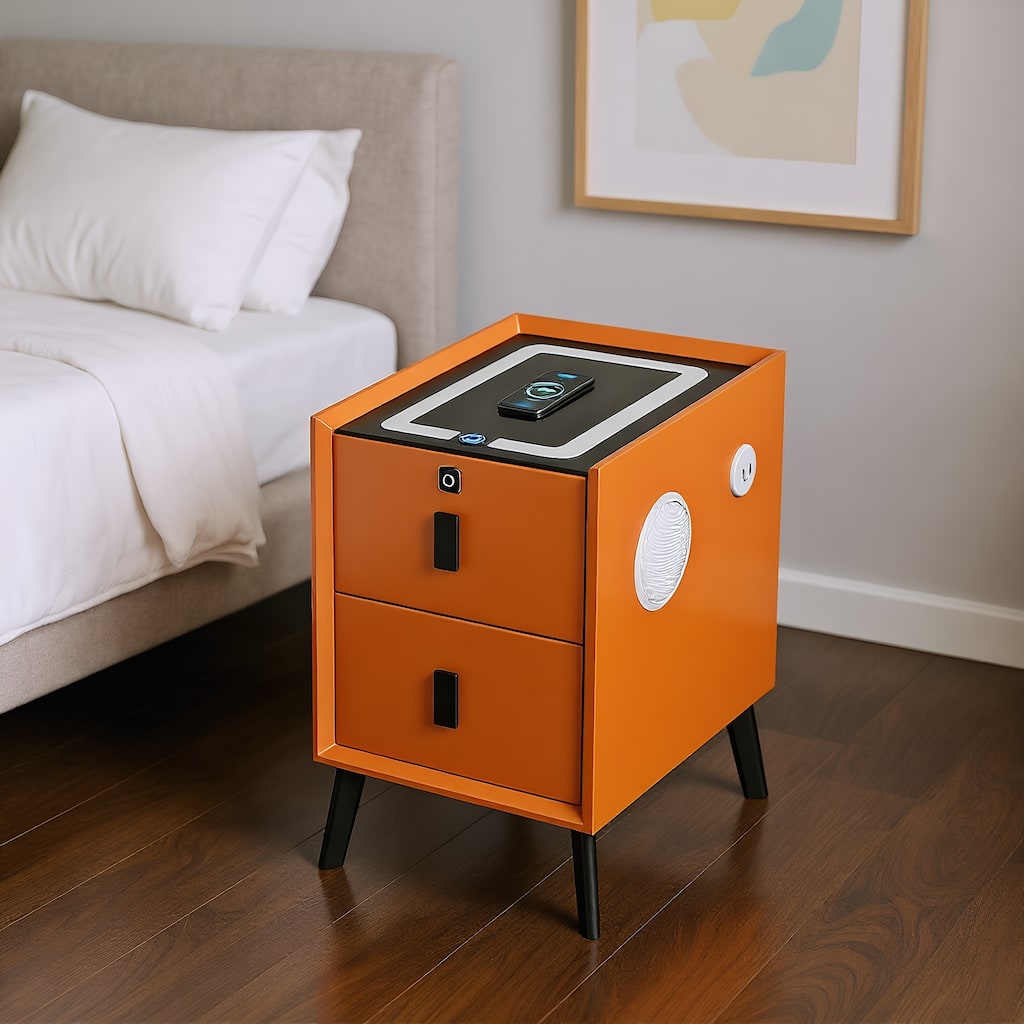 Modern 2 Drawer Smart Lighted Nightstand with Charging Station