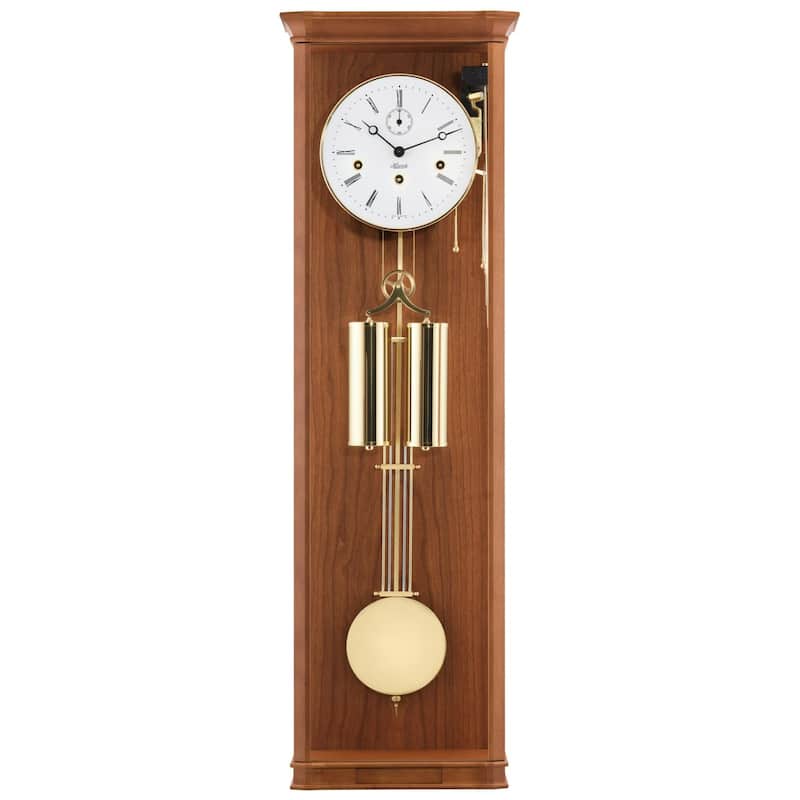 Filigree Wooden Pendulum Wall Clock - 34.5" - Cherry and Brass Finish