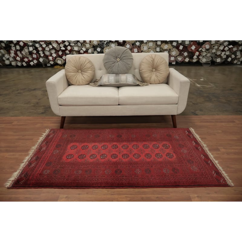 Hand Knotted Oriental 100% Wool Carpet Traditional Geometric Red Balouch Area Rug - 5' 11'' X 3' 4''