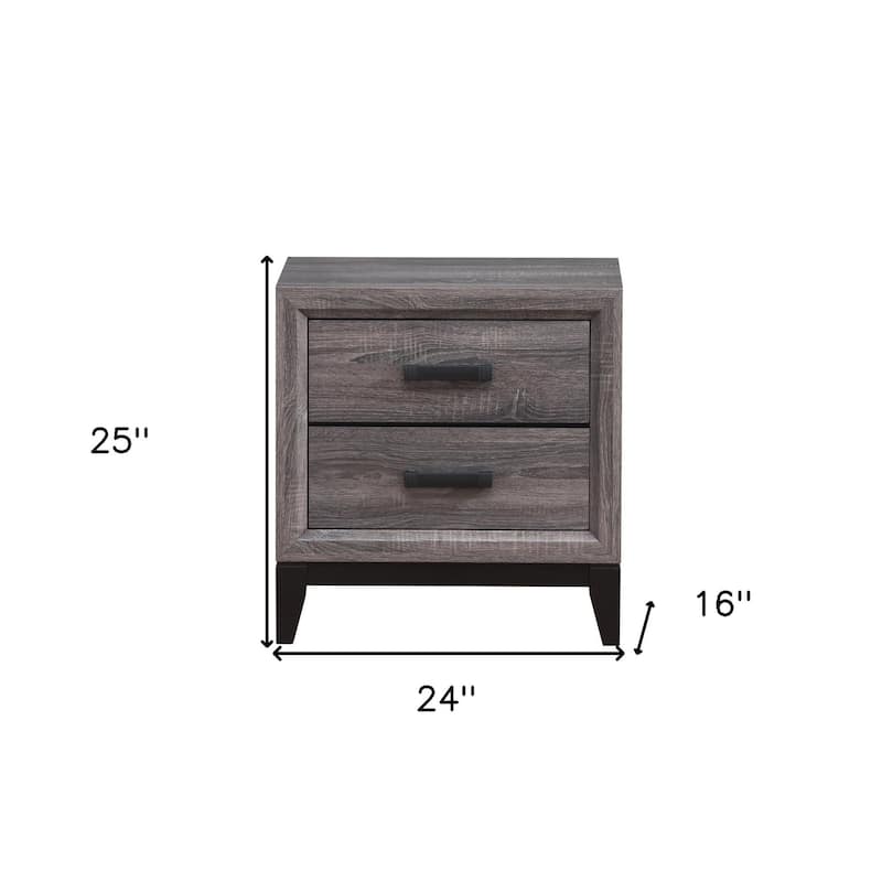 25" Wood Two-Drawer Nightstand Modern Rectangular Bedside Table with Storage