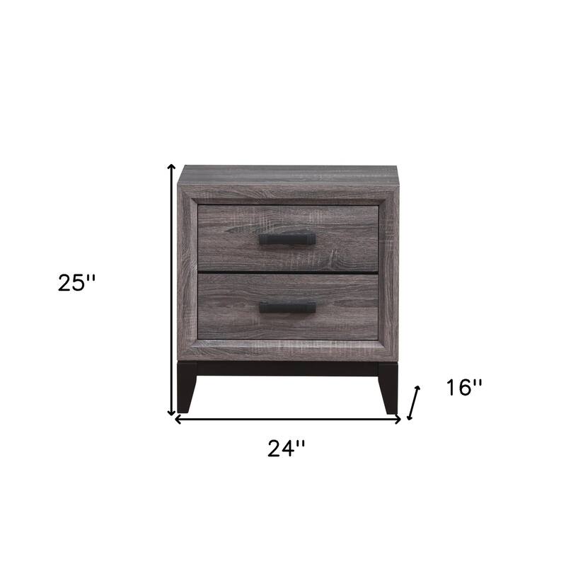 HomeRoots 25" Gray Wood Two Drawer Nightstand
