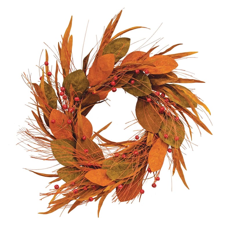 Fall Magnolia Pine & Podka Wreath 24"