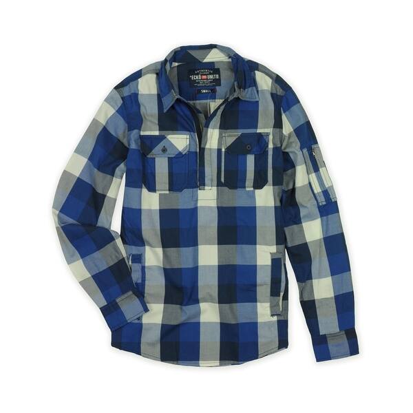 Shop Ecko Unltd Mens Rochetser Ls Plaid Button Up Shirt Blue