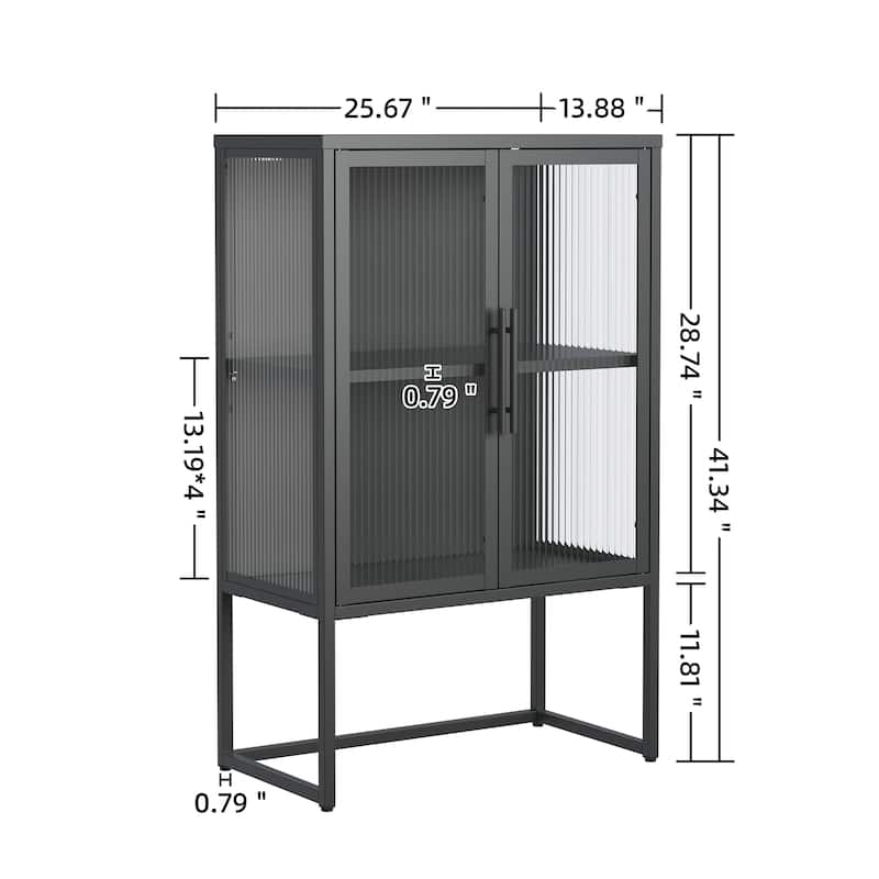 Benvolio 41.34-inch Black Two Door Metal Storage Cabinet with Fluted Clear Doors - 41.34