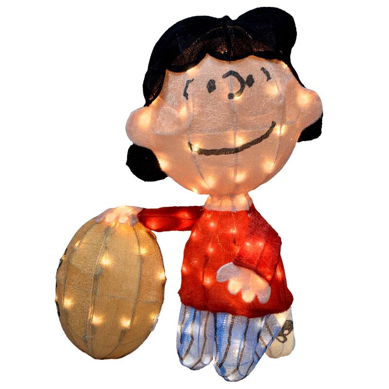 Set of Two 32" Peanuts 3D Pre-Lit LED Yard Art Lucy with Football and Charlie Brown