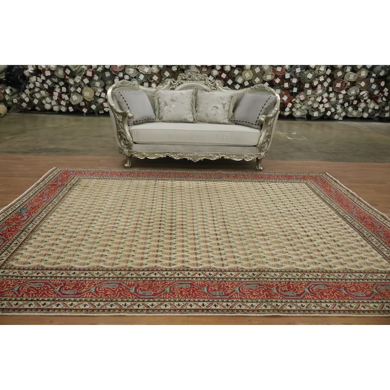 Hand Knotted Oriental 100% Wool Carpet Traditional All-Over Beige & Ivories Tabriz Area Rug - 11' 1'' X 8' 3''