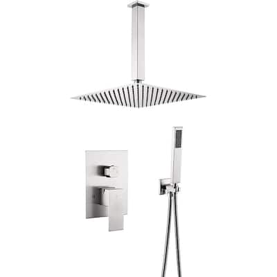 brushed nickel ceiling mount 12 inch rain head 2 way shower faucet with handle sprayer - 7'6" x 10'9"