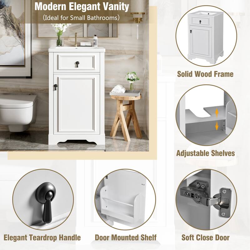 20-Inch Bathroom Vanity with Ceramic Sink, Soft Close Door, Adjustable Shelf, and Door-Mounted Storage Rack