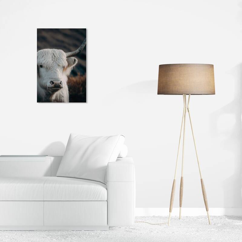 Wynwood Studio Canvas Animals White Highland Cow White and Cream White Rustic Wall Art Canvas Print - White, Gray - 24 x 16
