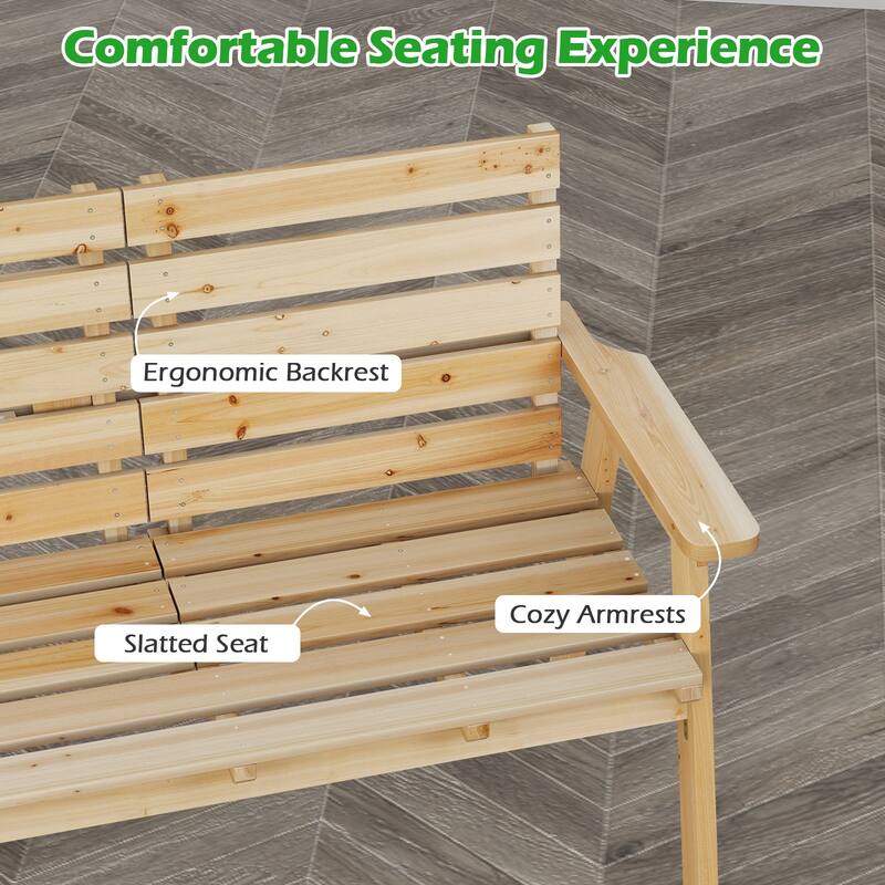 Gymax Outdoor Fir Wood Bench w/ Foldable Middle Table w/ Backrest &