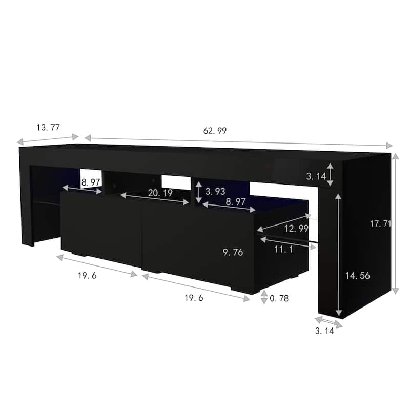 Nestfair Black TV Stand with LED Lights for TVs up to 70 Inches