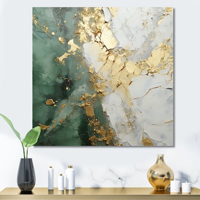 Designart "Gold And Green Paint Fusion" Abstract Wall Art