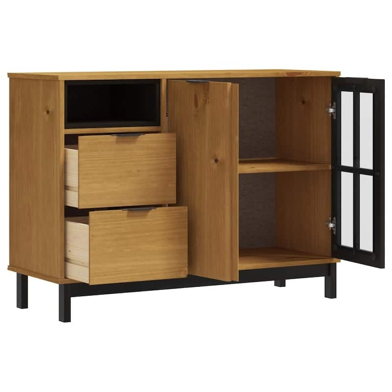 vidaXL Sideboard with Glass Door FLAM 43.3"x15.7"x31.5" Solid Wood Pine - 43.3" x 15.7" x 31.5"