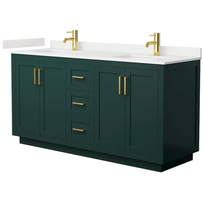 Wyndham Collection WCF292966D-QTZ-UNSMXX Miranda 66" Free Standing - Green / White Quartz Top / Brushed Gold Hardware
