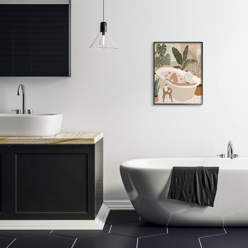 Stupell Female Fruit Bath Tropical Palm Plants Framed Wall Art