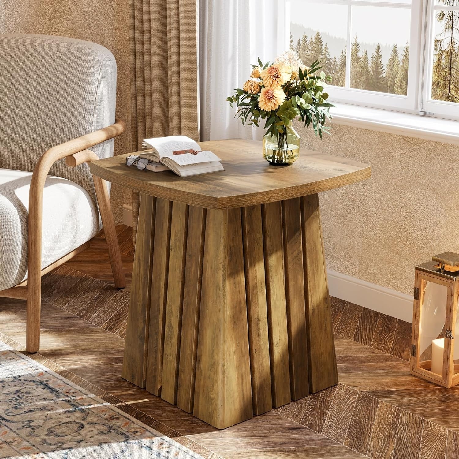 22" Small Brown Side Table with Sturdy Top, Farmhouse Nightstand for Bedroom