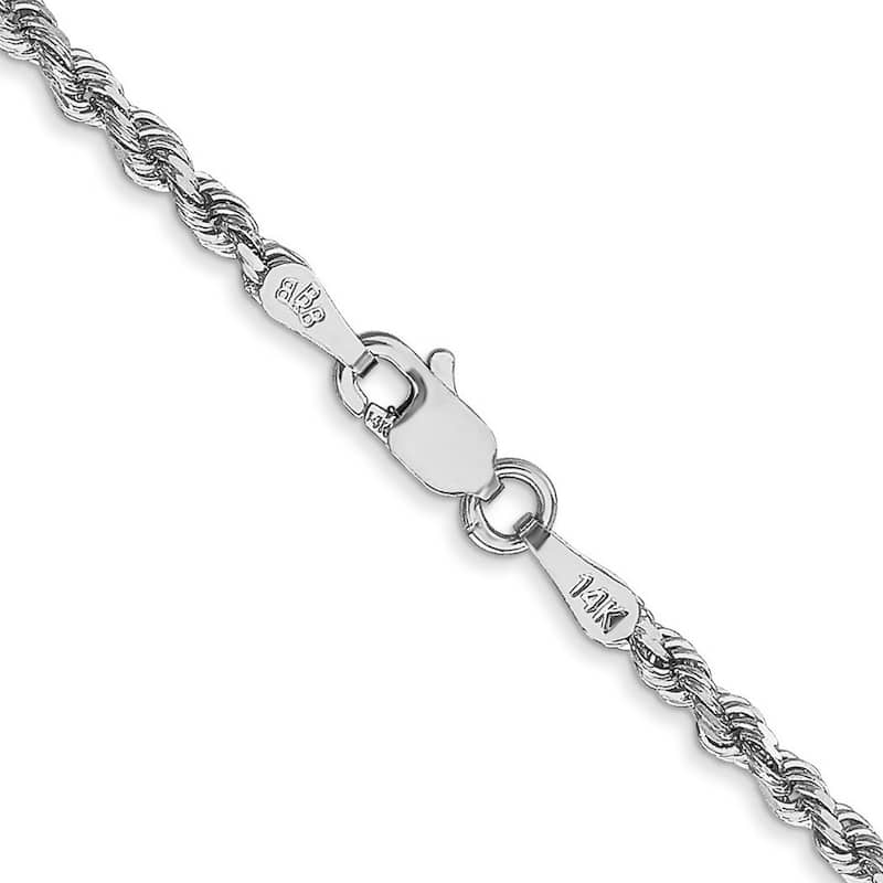 Curata 10k White Gold 2.25mm Sparkle Cut Rope Chain Bracelet Options" 7" 8"