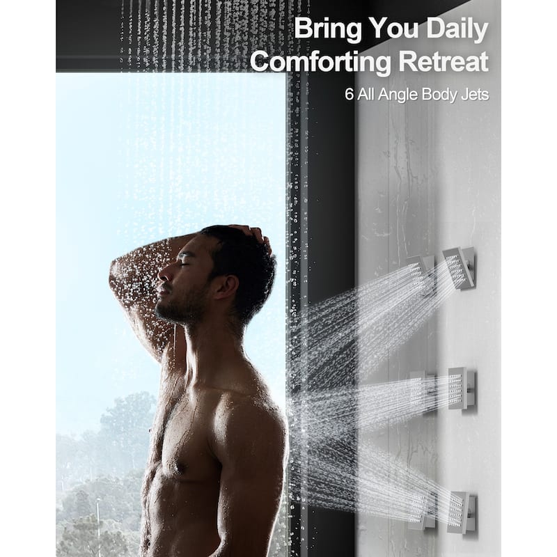 GRANDJOY LED Shower System 28" Luxury Shower Head with 6 Body Jets