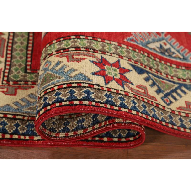Kazak Accent Rug Handmade Traditional Red Wool Carpet - 3'3" x 5'6"
