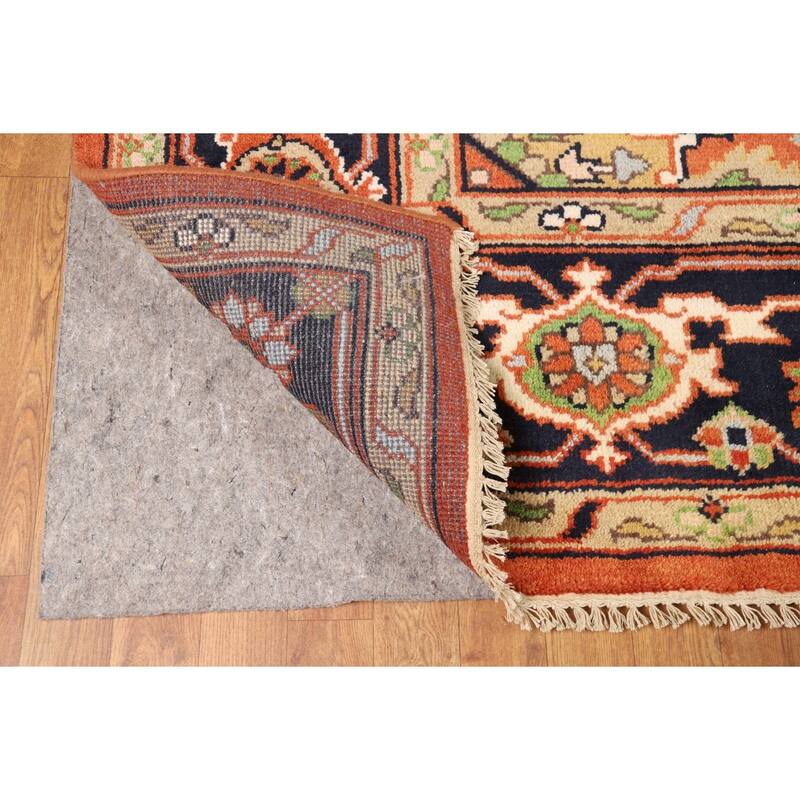 Medallion Heriz Serapi Indian Rug Hand-Knotted Orange Wool Carpet - 8'10"x 11'11"