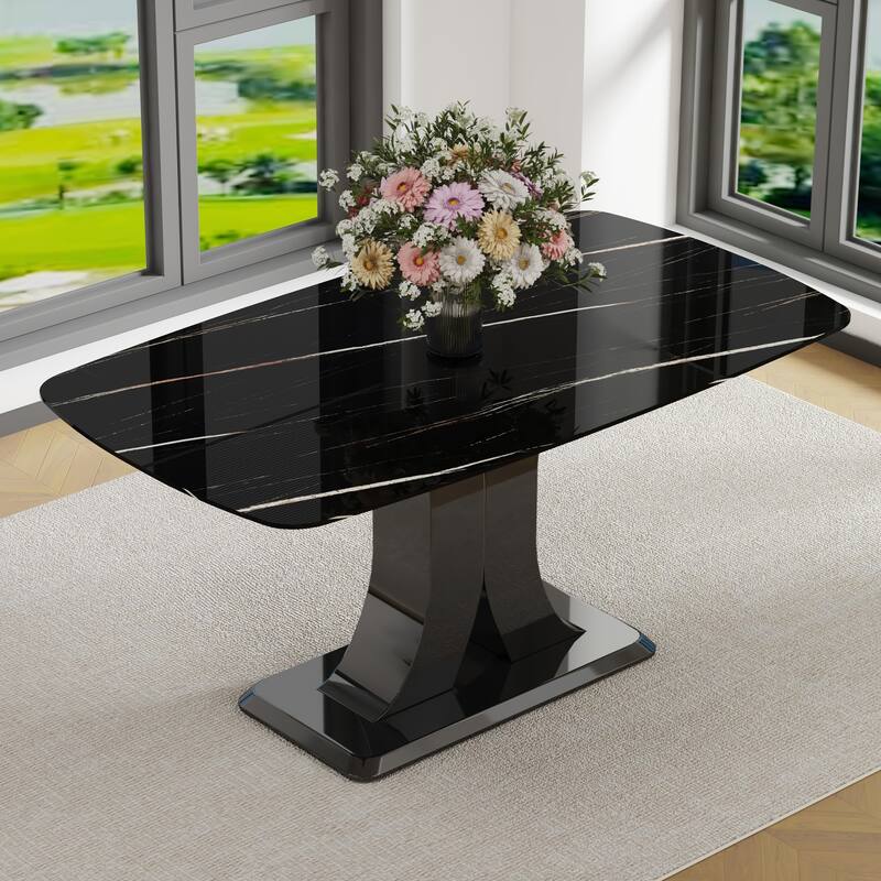 Rectangular 63" Marble Dining Table with X-Shape MDF Base