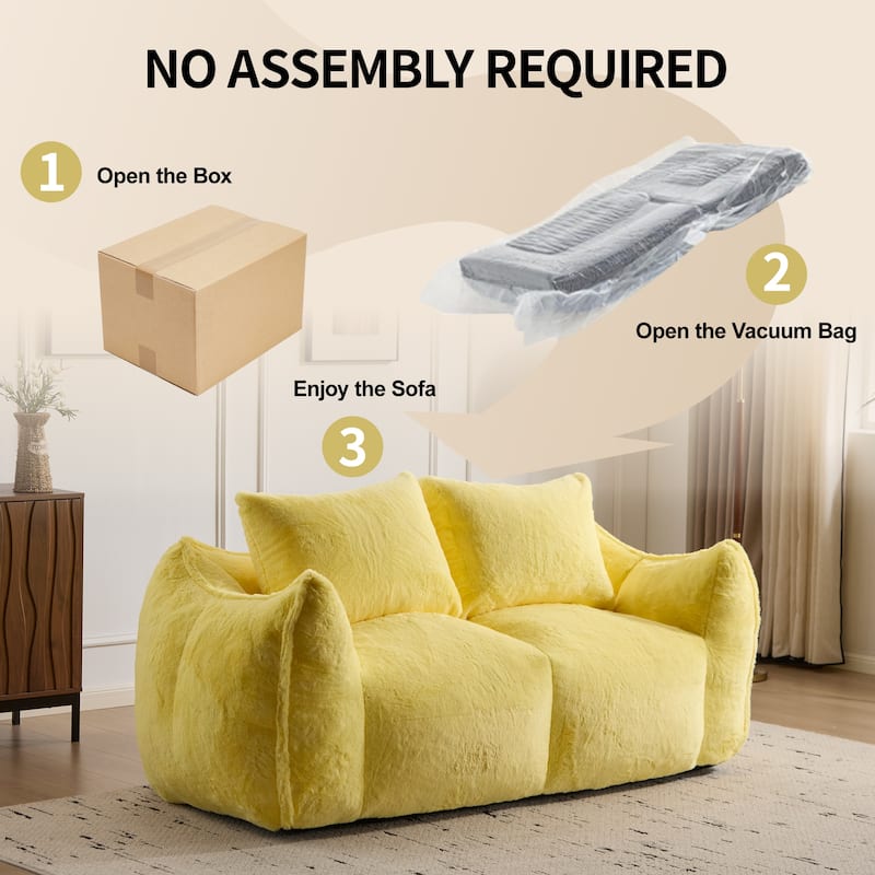 Giant Lazy Bean Bag Couch Chair Ultra Soft Fluffy Loveseat Sofa Chaise Lounge Indoor Cozy Faux Fur Reading Chair with Pillows