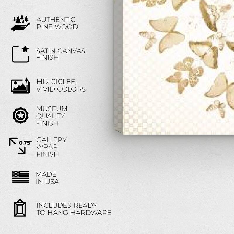 Wynwood Studio Canvas Fashion and Glam Fluttering Wings Mandala Gold and Metallic Gold Glam Wall Art Canvas Print