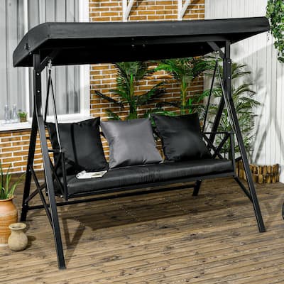 3-Seat Patio Swing, Cushion, Throw Pillows, Adjustable Canopy, Porch