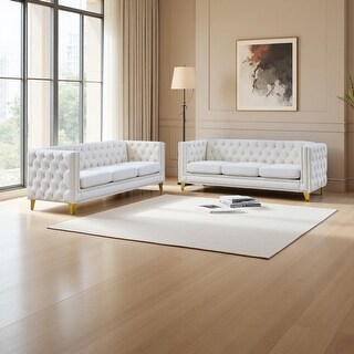 Velvet Chesterfield Sofa Set with Tufted Button, Nailhead Trim and ...