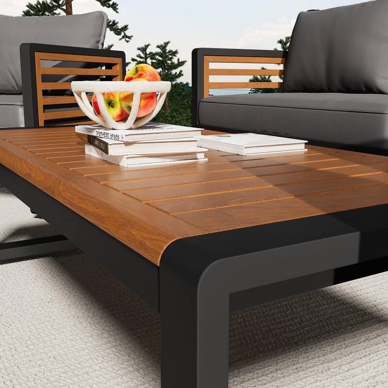 5-Person Outdoor Conversation Set with Removable Cushions and Stylish Metal Frame and Acacia Wood