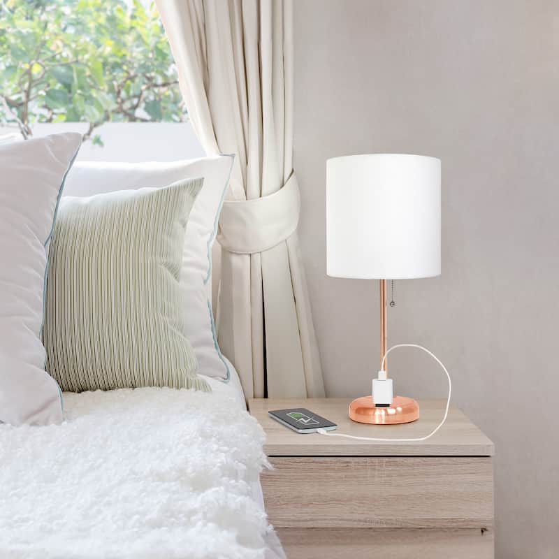 19.5" Modern Table Lamp with USB Charging Port and Fabric Shade for Home Office or Bedroom