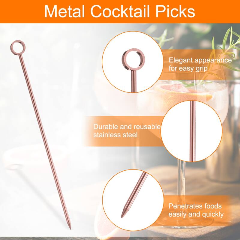 15Pcs Cocktail Toothpicks, 4.25" Metal Cocktail Picks Sticks