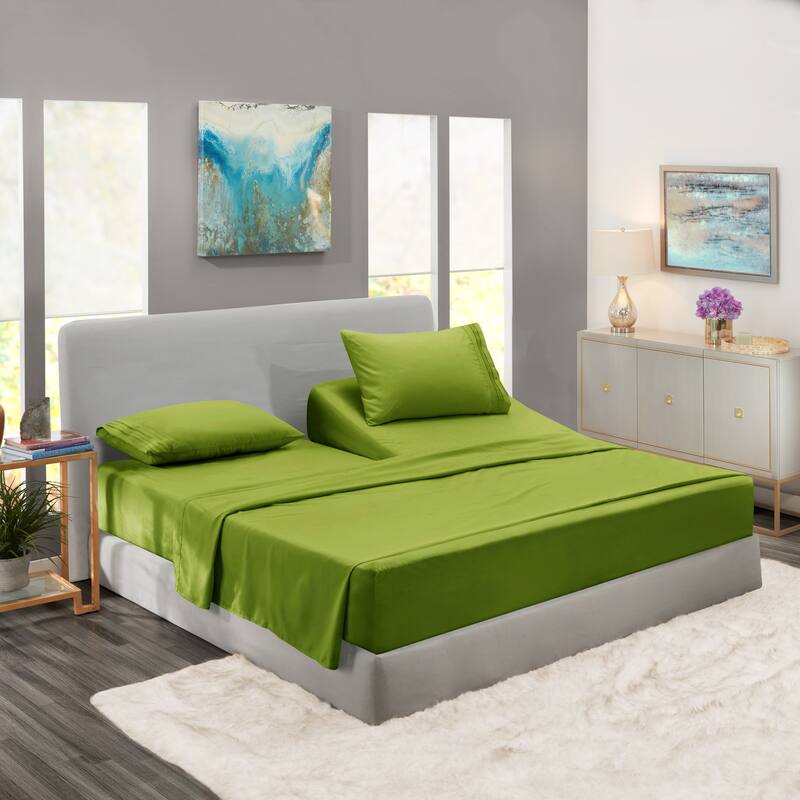 Empyrean Hotel Luxury 6 Piece Sheet Set - Super Soft Bedding Sheets & Pillowcases - Flex Top King - Calla Green