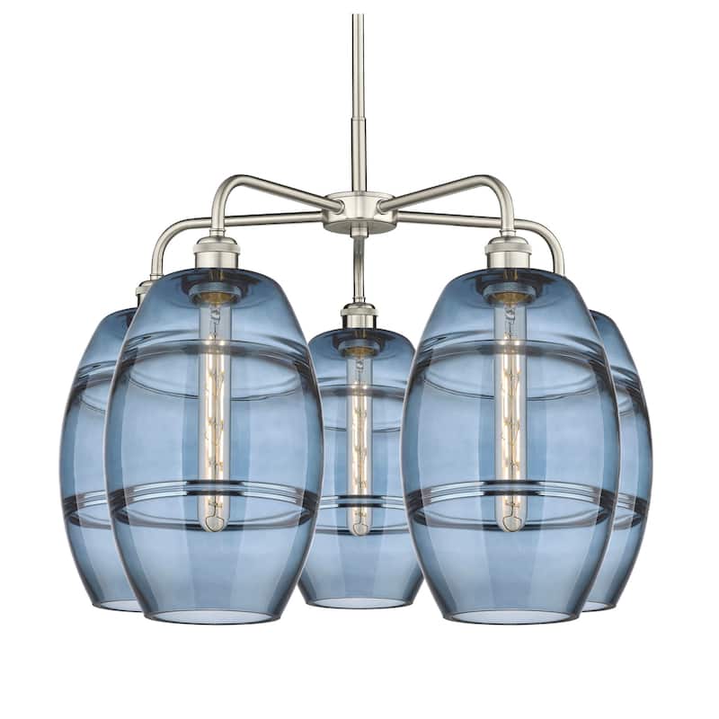 Innovations Lighting 516-5CR-15-26 Vaz Chandelier Vaz 5 Light 26" Wide - Satin Nickel / Blue