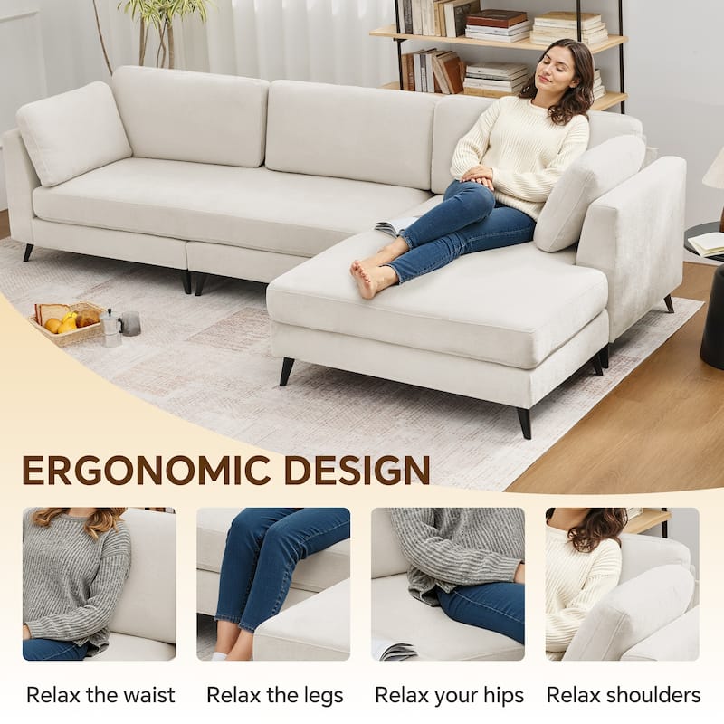 120“ Overised Chenille 3 Seater Sofa with a Removable Ottoman, Modern Upholstered Modular Couch for Living Room