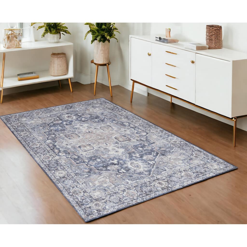 Power Loomed Distressed Floral Traditional Low Pile Area Rug - 136' X '102' X '0.25