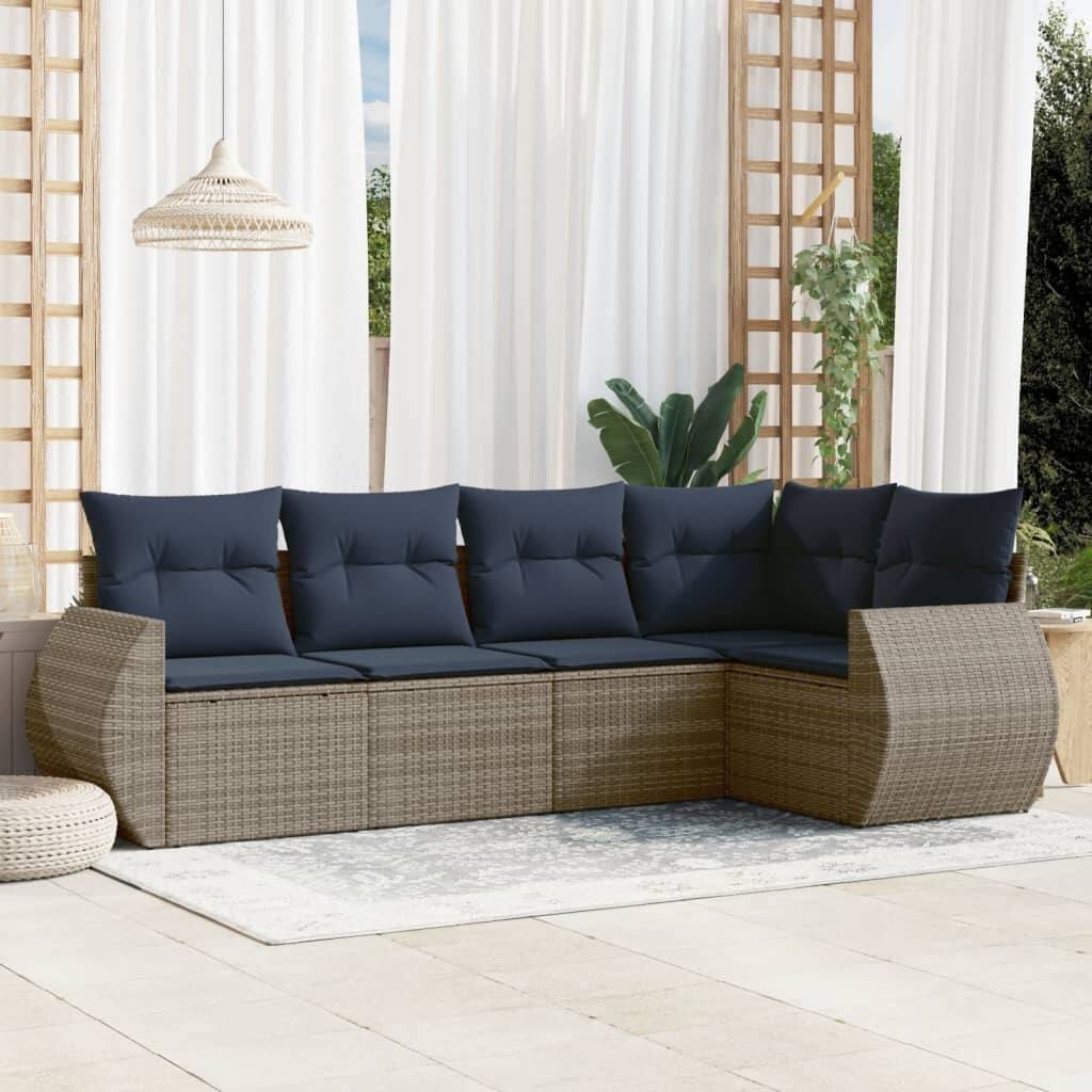 vidaXL Patio Sofa Set with Cushions Outdoor Conversation Furniture Poly Rattan - 24.4 x 24.4 x 27.2