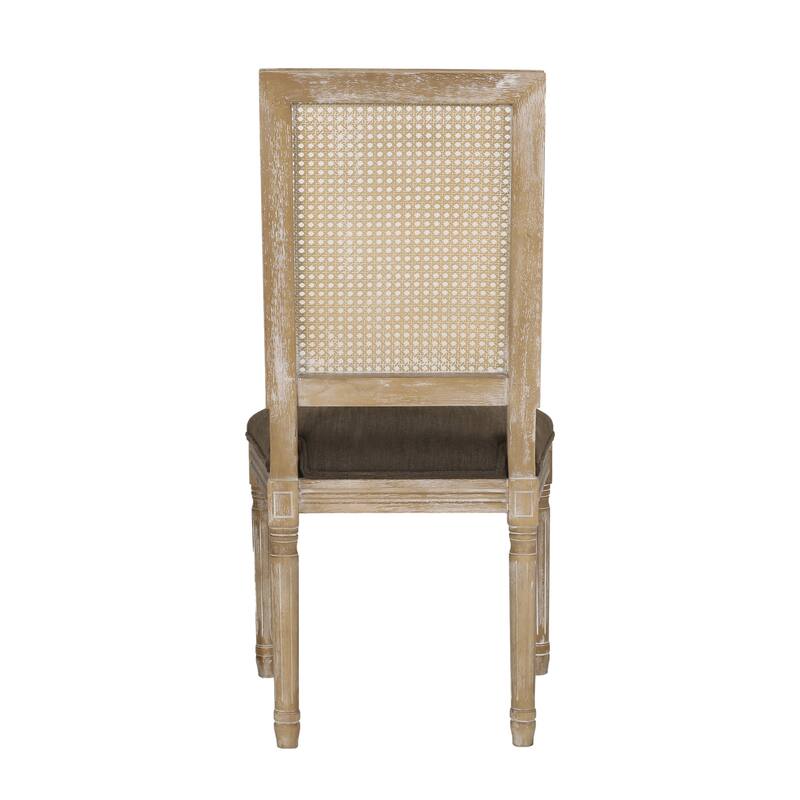 French Dining Chairs Set of 2, Rattan Farmhouse Upholstered Dining Chairs with Backrest and Wood Frame for Living Room, Kitchen
